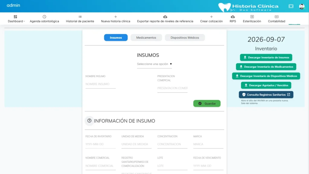 Inventario de insumos, medicamentos y dispositivos médicos